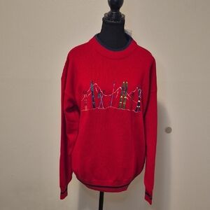NWT NAUTICA MEN'S Red Embroidered Ski Crew Neck Sweater - M